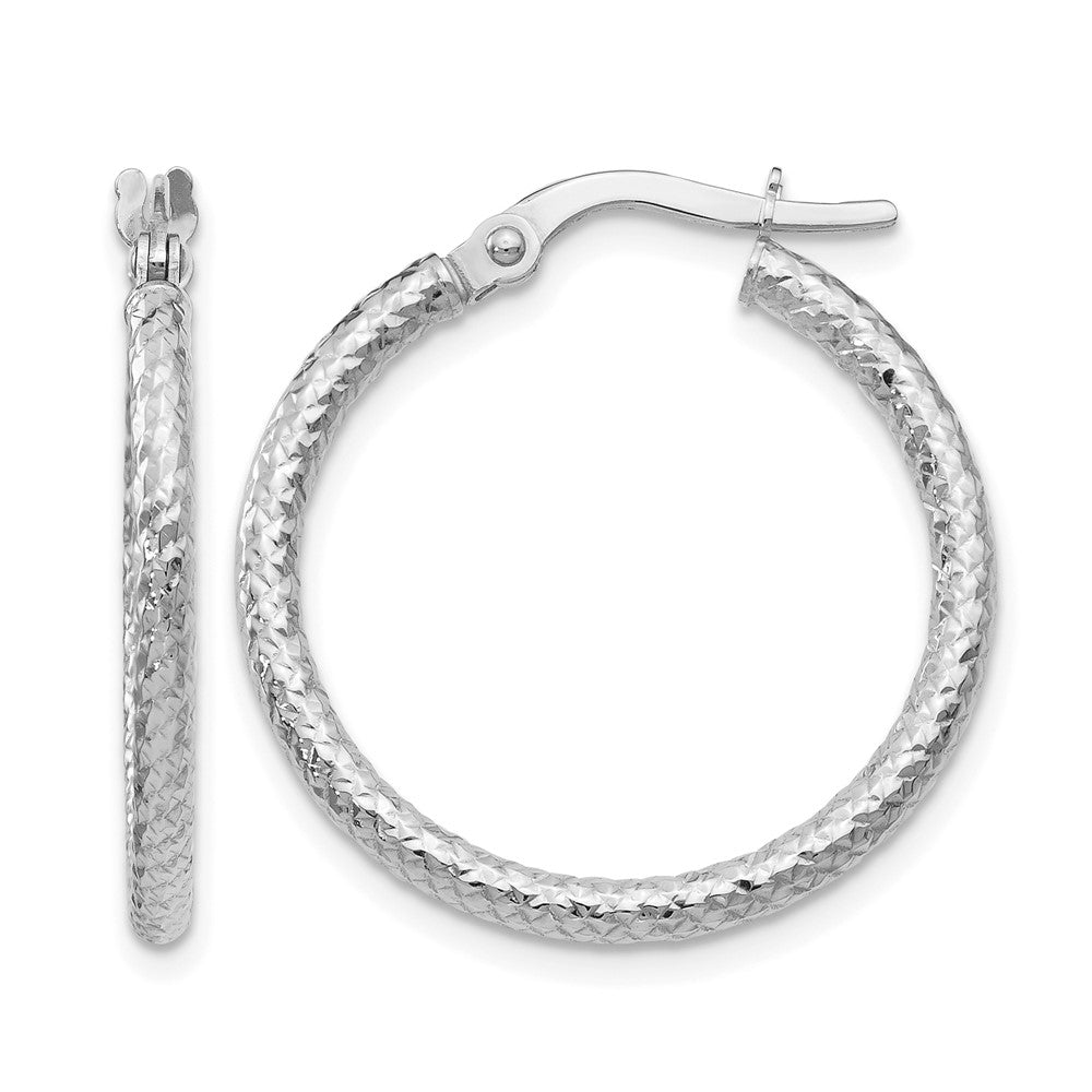 Polished;10K White gold;Textured;Hinged hoop