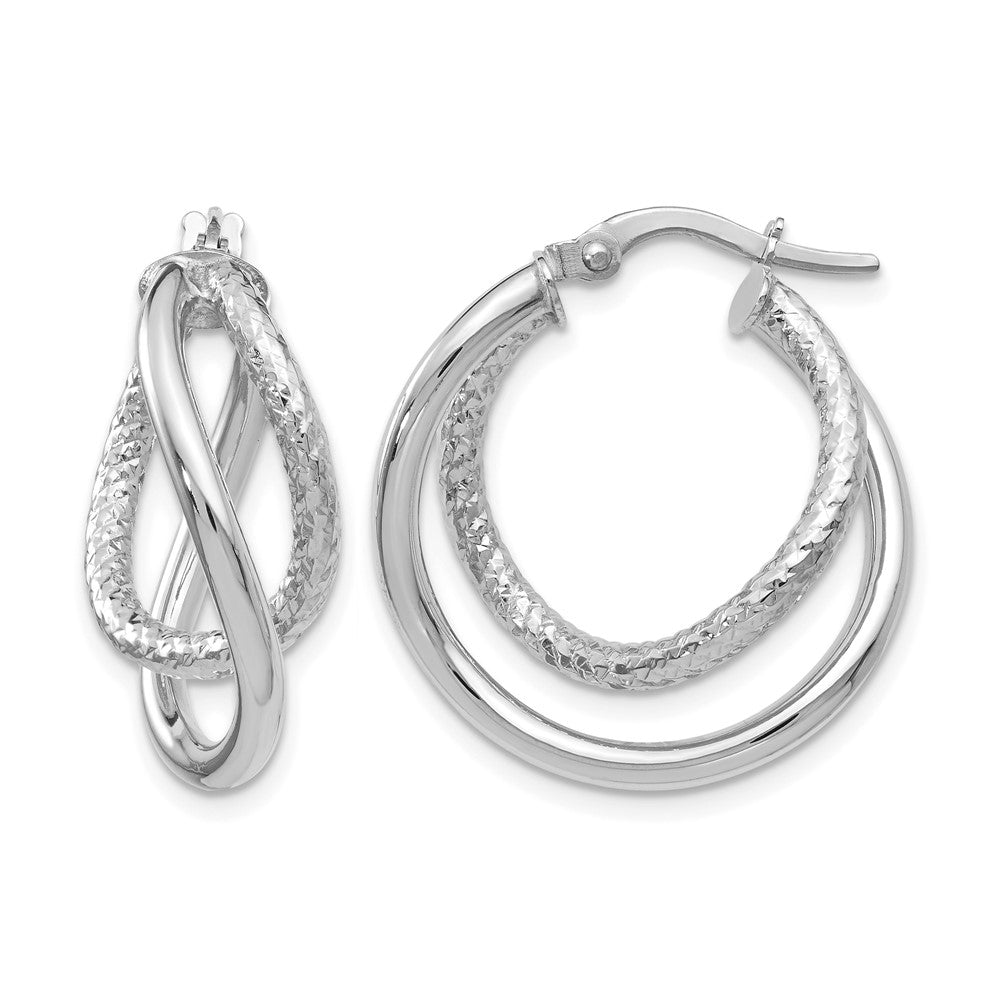 Polished;10K White gold;Textured;Hinged hoop