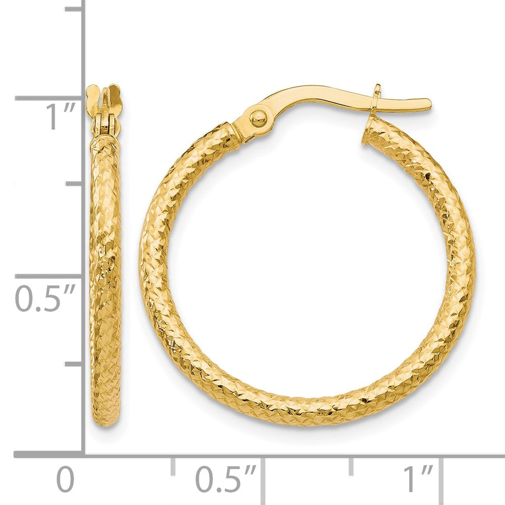 10K Polished and Textured Hinged Hoop Earrings