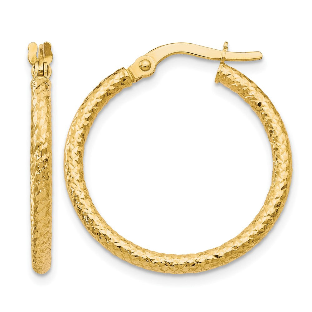 Polished;10K Yellow gold;Textured;Hinged hoop