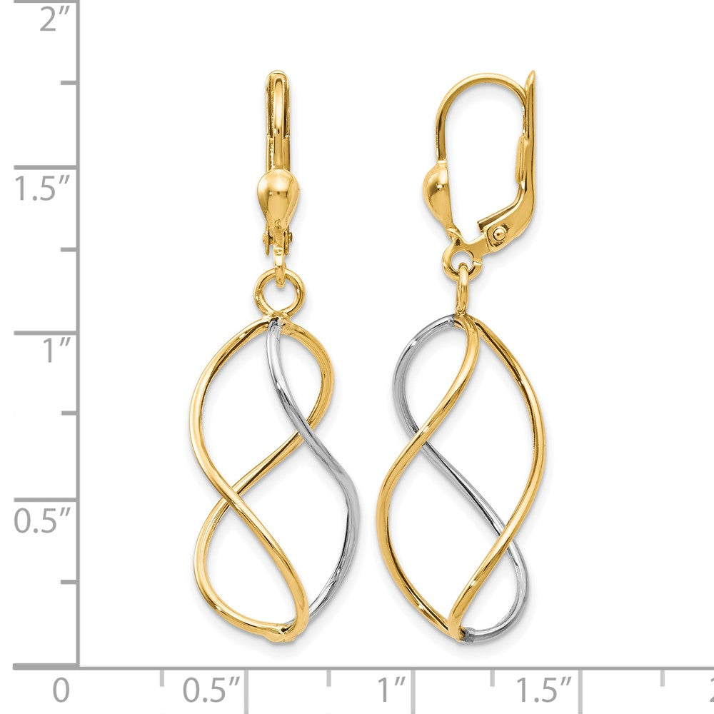 10K Yellow with Rhodium Polished Leverback Earrings
