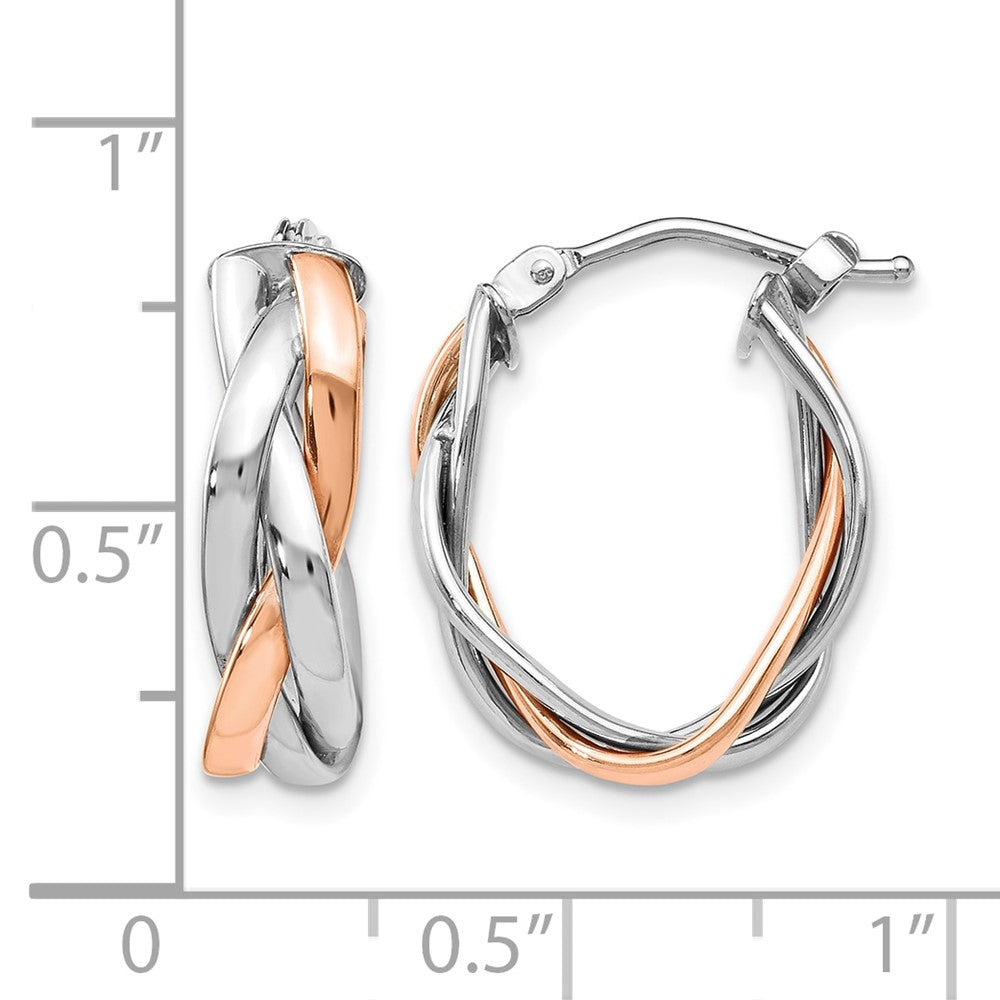 10K with White Rhodium and Rose Gold Plating Braided Hoop Earrings