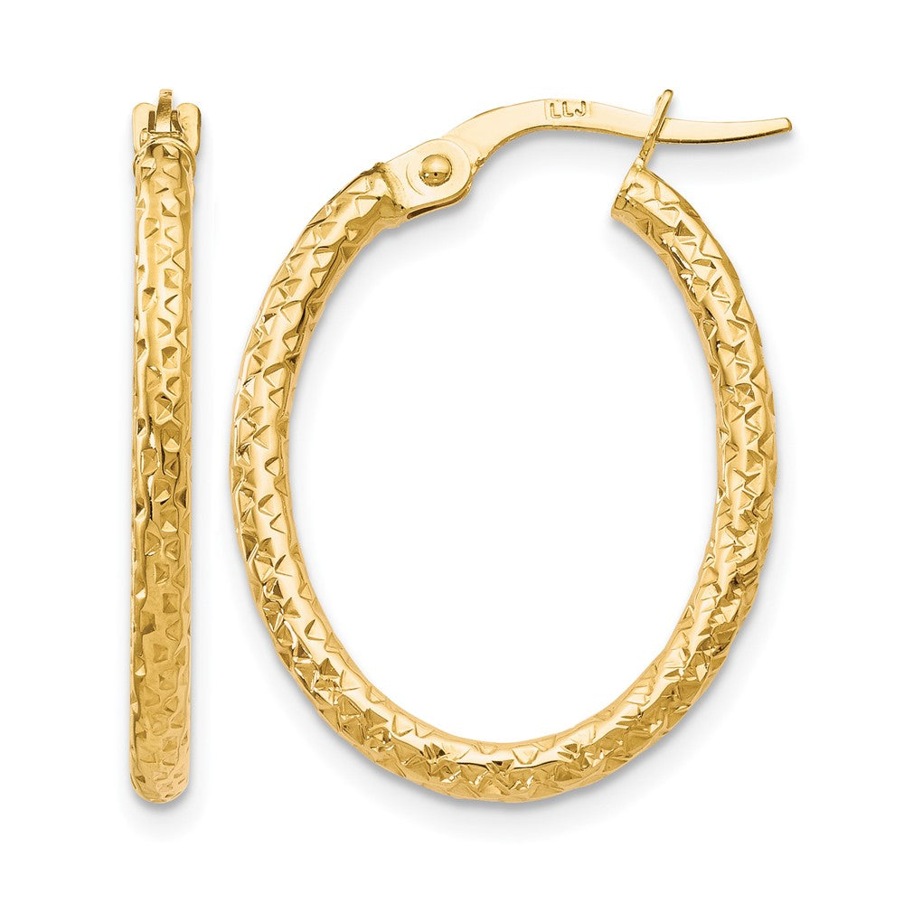 Diamond-cut;Polished;10K Yellow gold;Hinged post;Oval