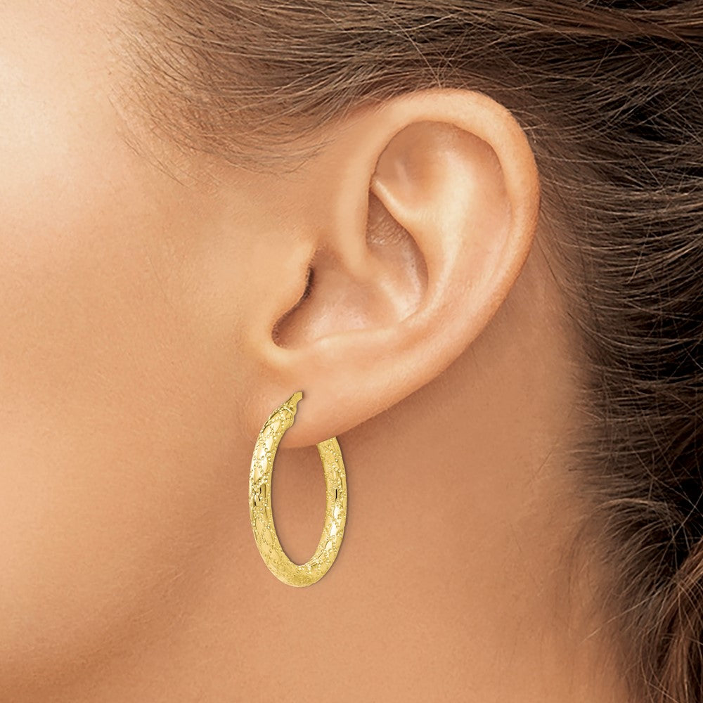 10K Polished and Textured Hinged Hoop Earrings