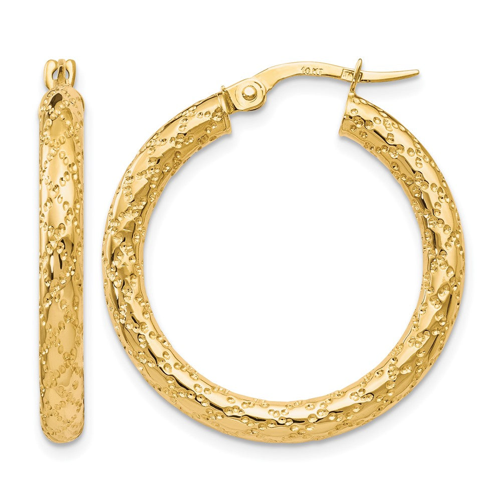 Polished;10K Yellow gold;Textured;Hinged hoop