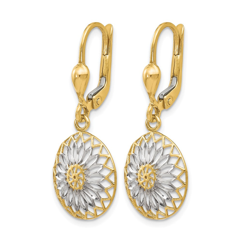 10K w/White Rhodium Polished Leverback Earrings