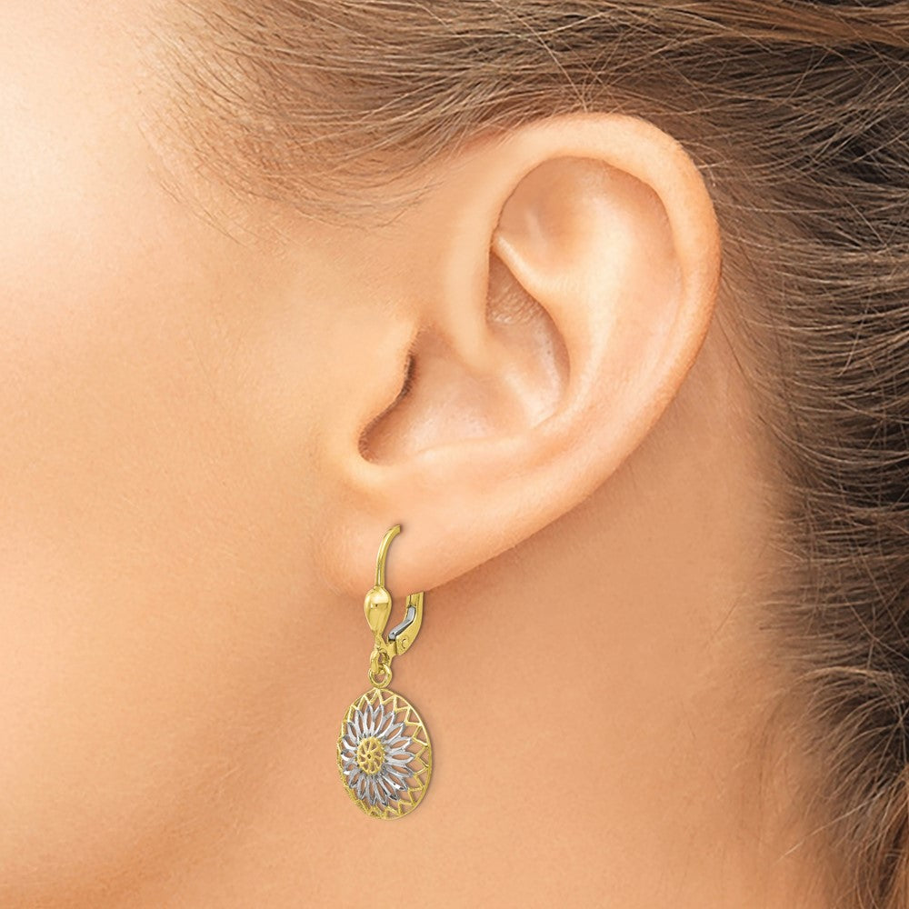 10K w/White Rhodium Polished Leverback Earrings