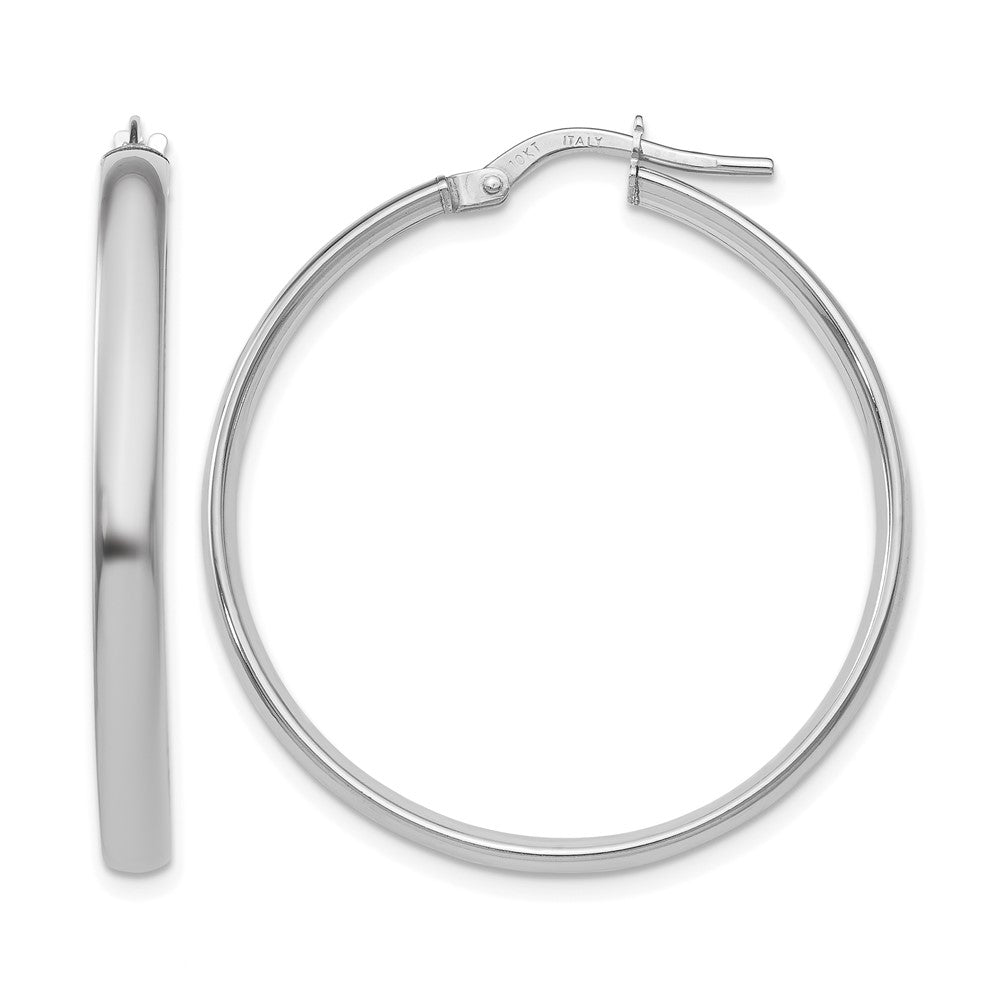 Polished;10K White gold;Hinged hoop