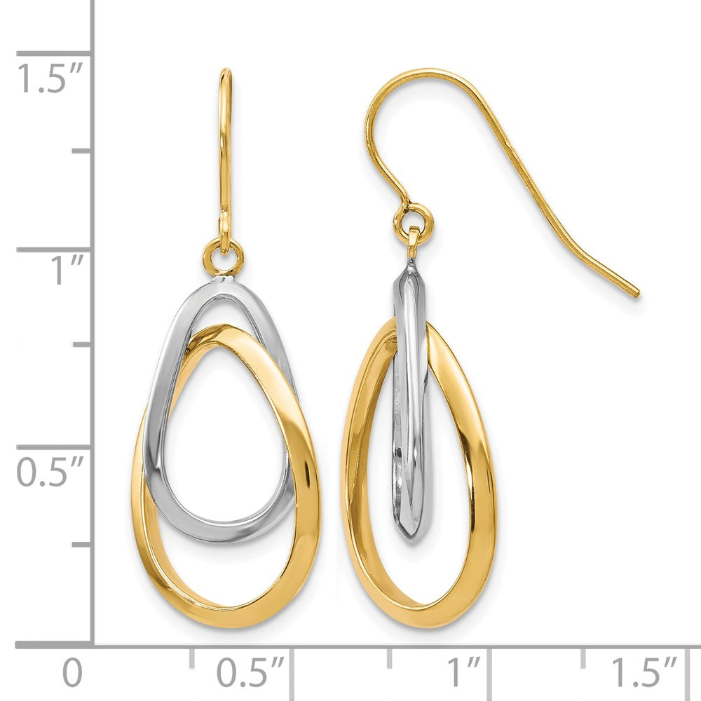 10K Two-tone Polished Shepherd Hook Dangle Earrings