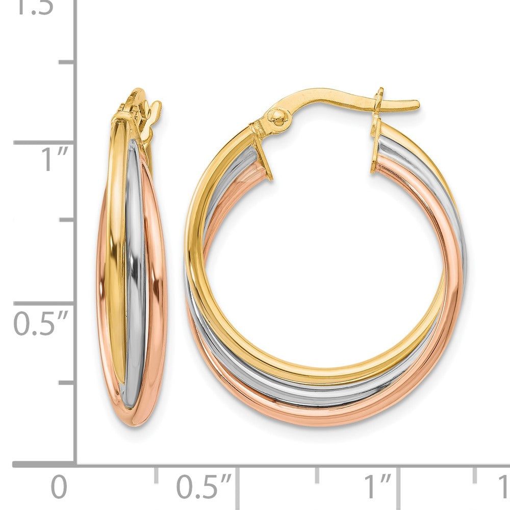 10K Tri-color Polished and Textured Twisted Hoop Earrings