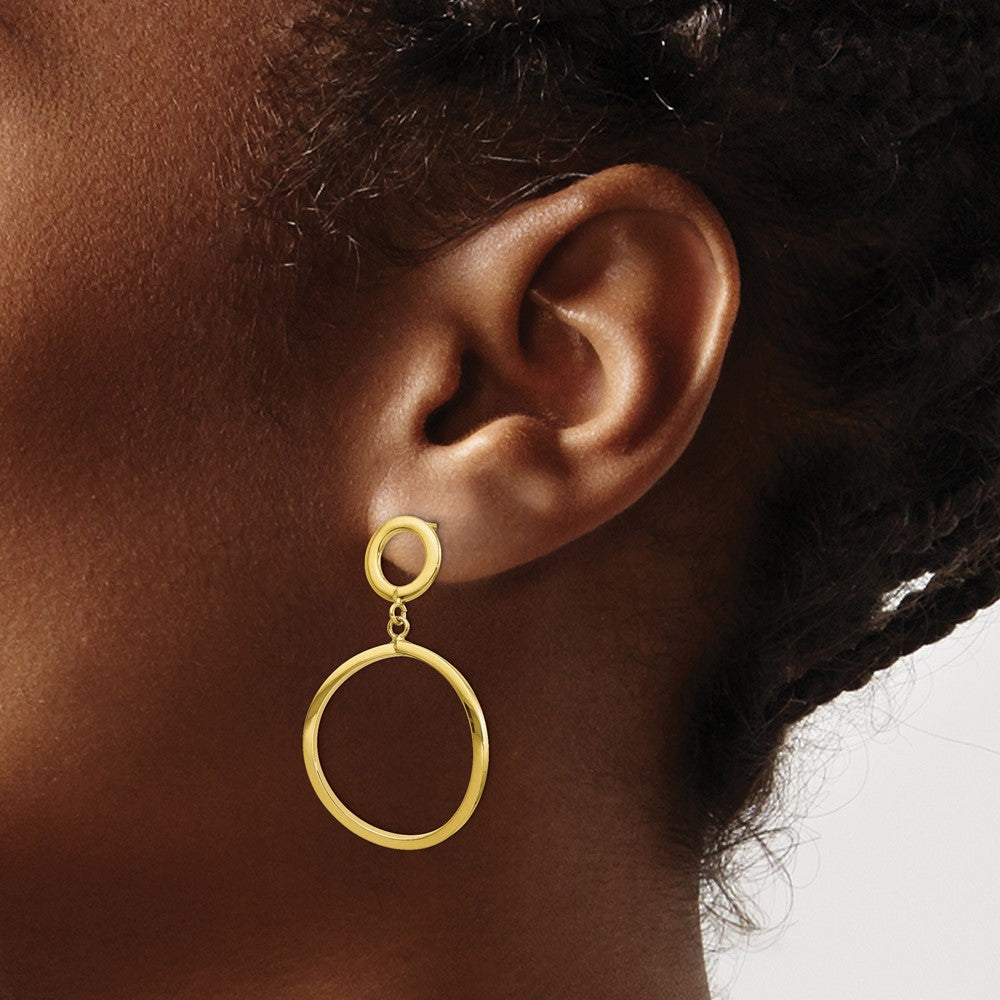 10K Polished Round Post Dangle Earrings