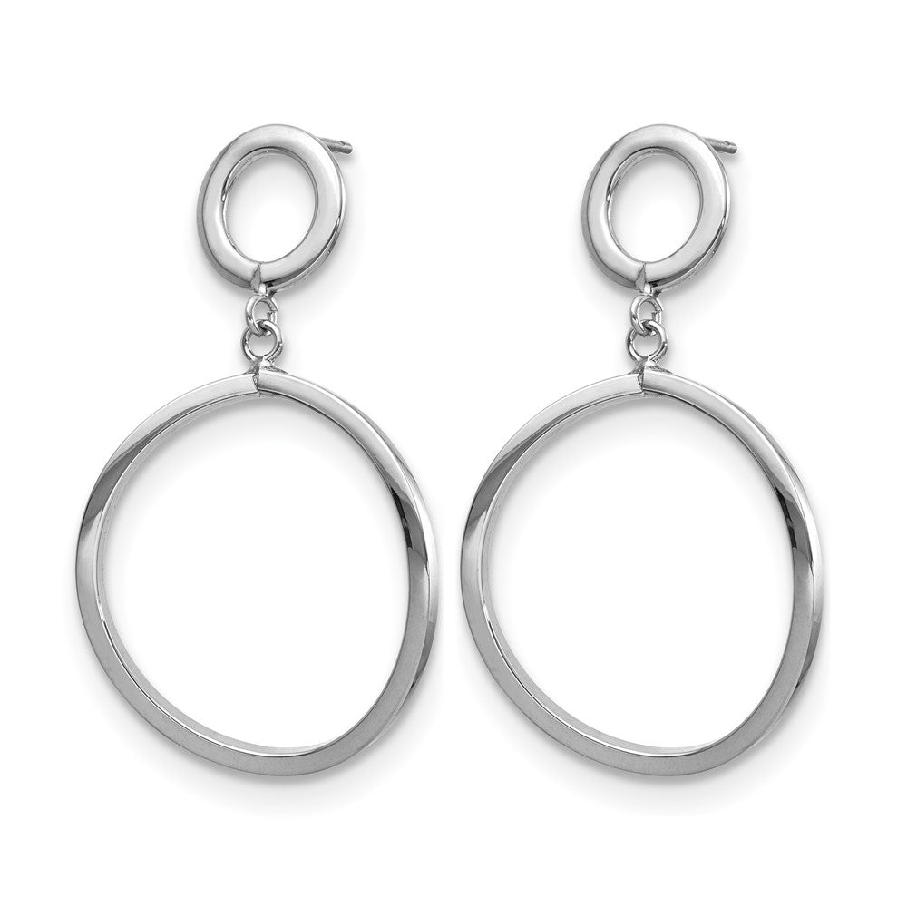 10K with White Rhodium Plating Polished Round Post Dangle Earrings