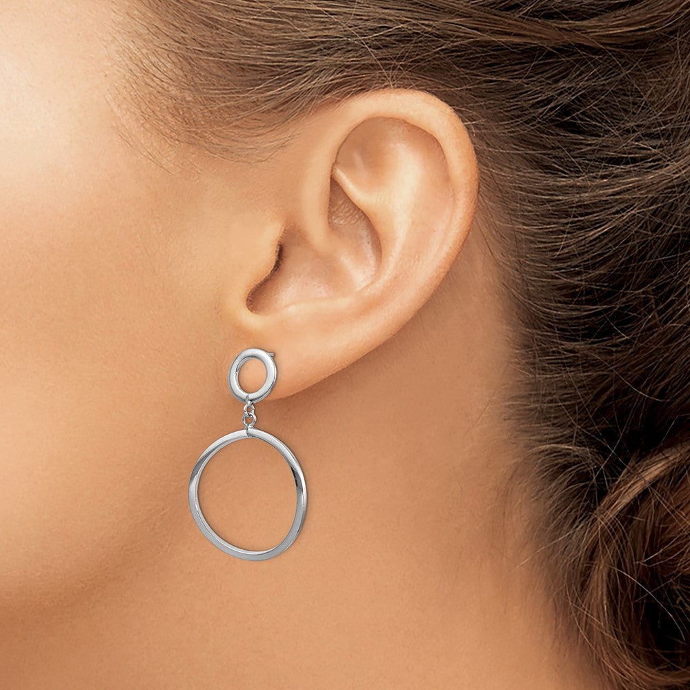 10K with White Rhodium Plating Polished Round Post Dangle Earrings