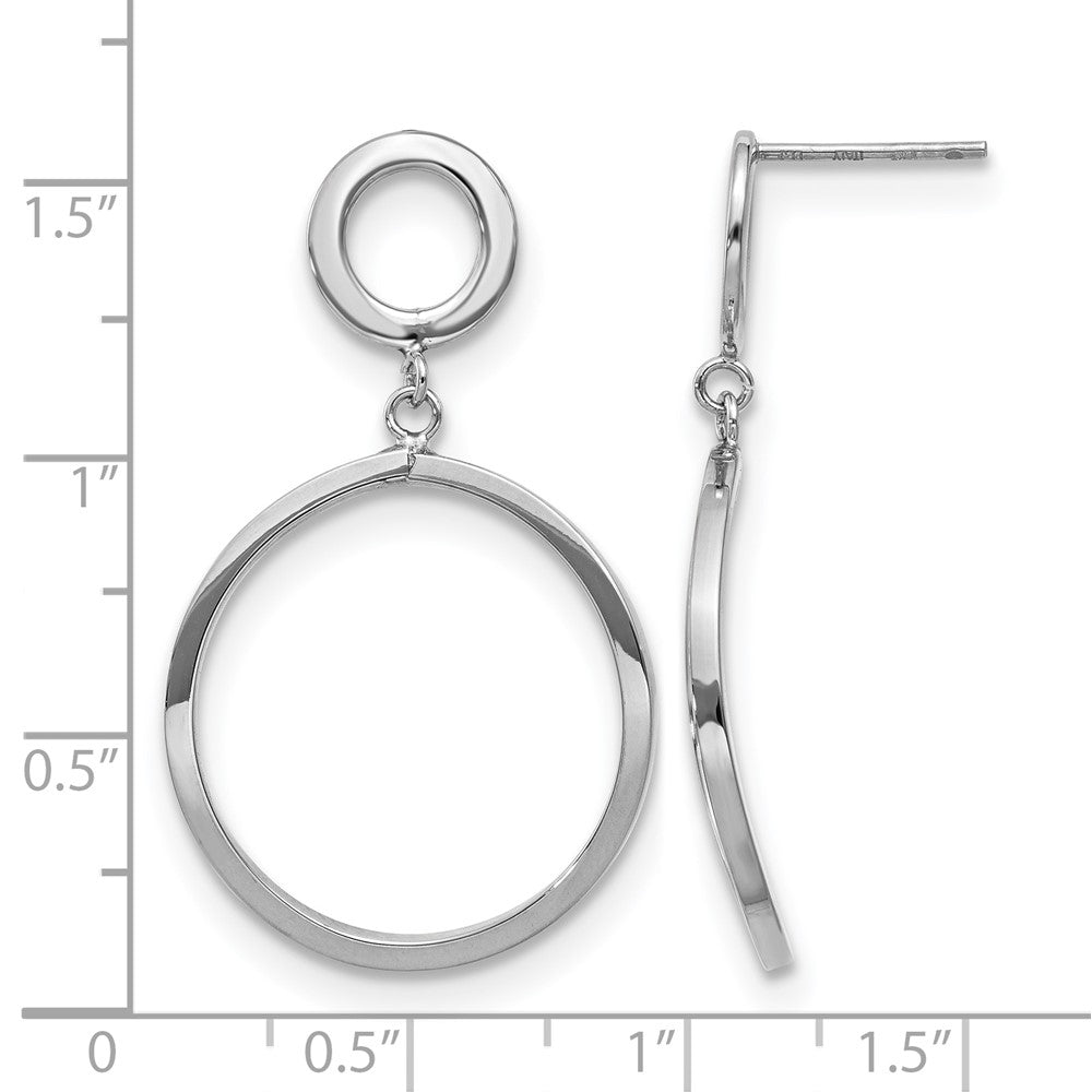 10K with White Rhodium Plating Polished Round Post Dangle Earrings
