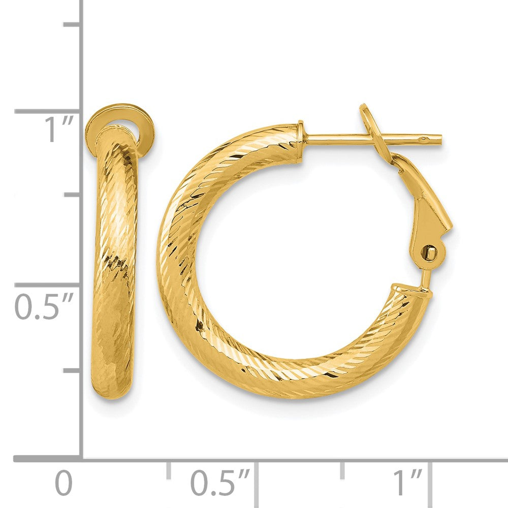 10K 3x15 D/C Round Omega Back Hoop Earrings