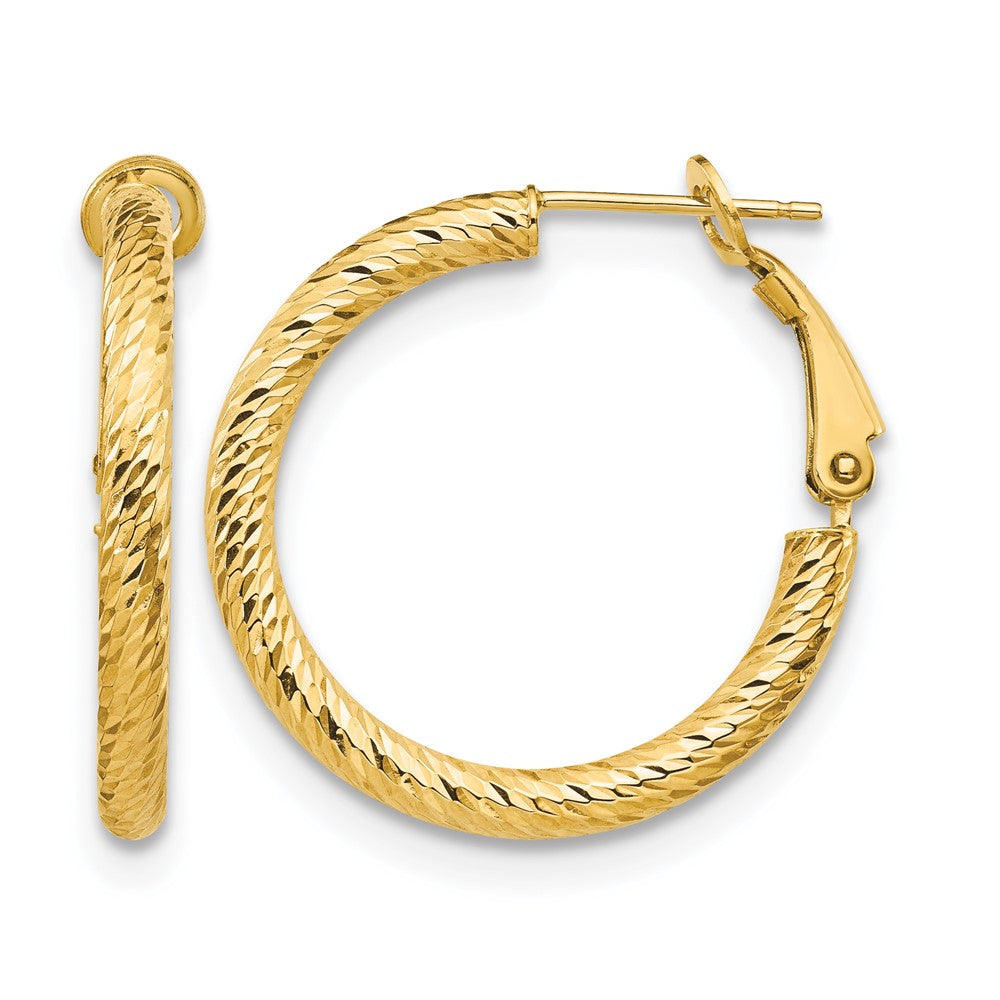 10K 3x20 D/C Round Omega Back Hoop Earrings