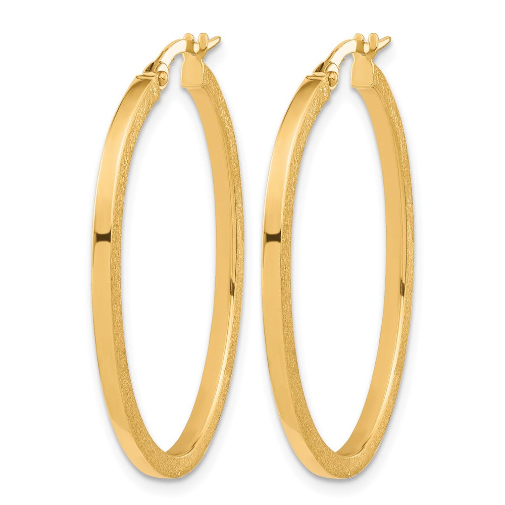10K Brushed and Polished Oval Hoop Earrings