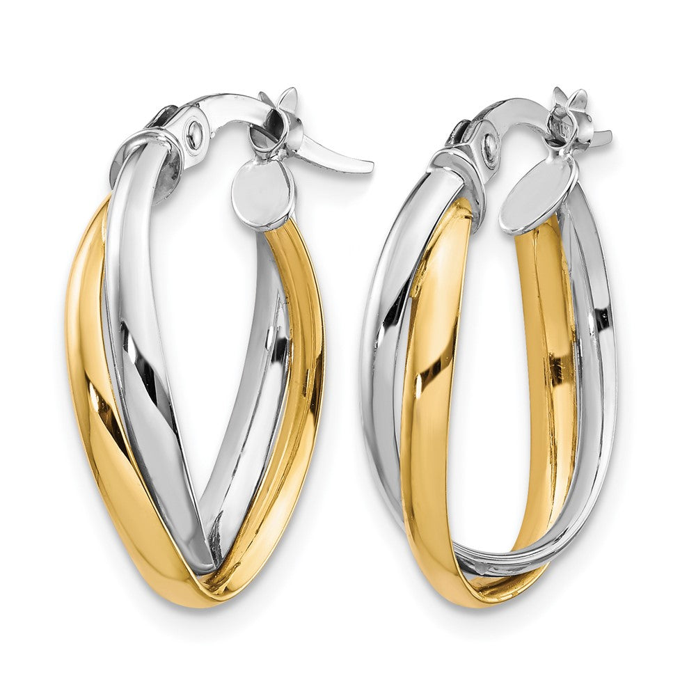 10K with Rhodium Polished Hoop Earrings