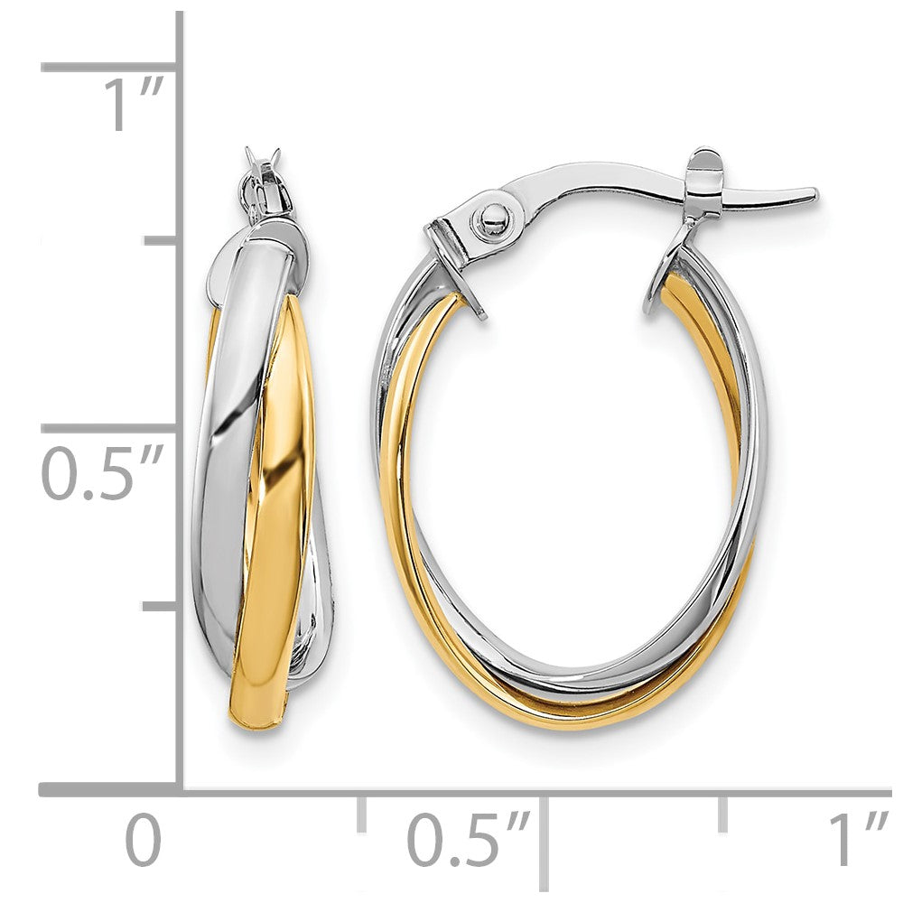 10K with Rhodium Polished Hoop Earrings