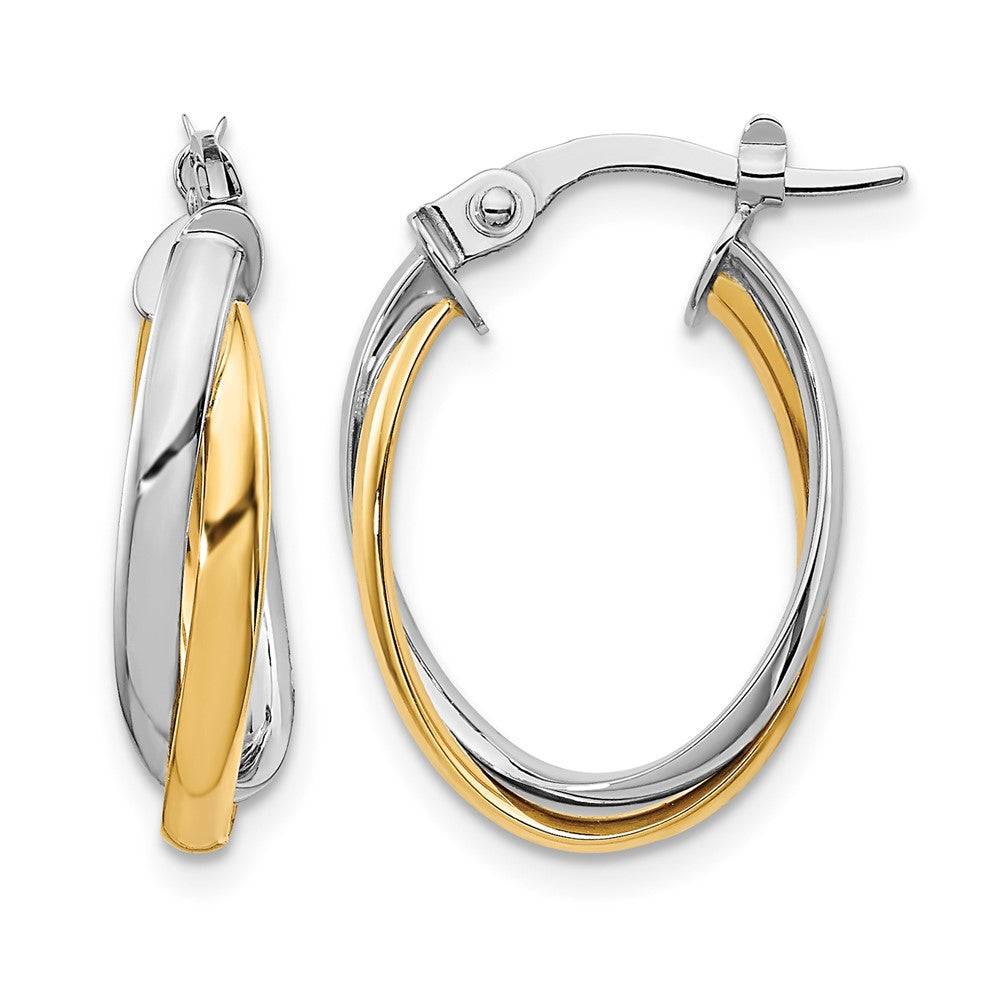 10K with Rhodium Polished Hoop Earrings