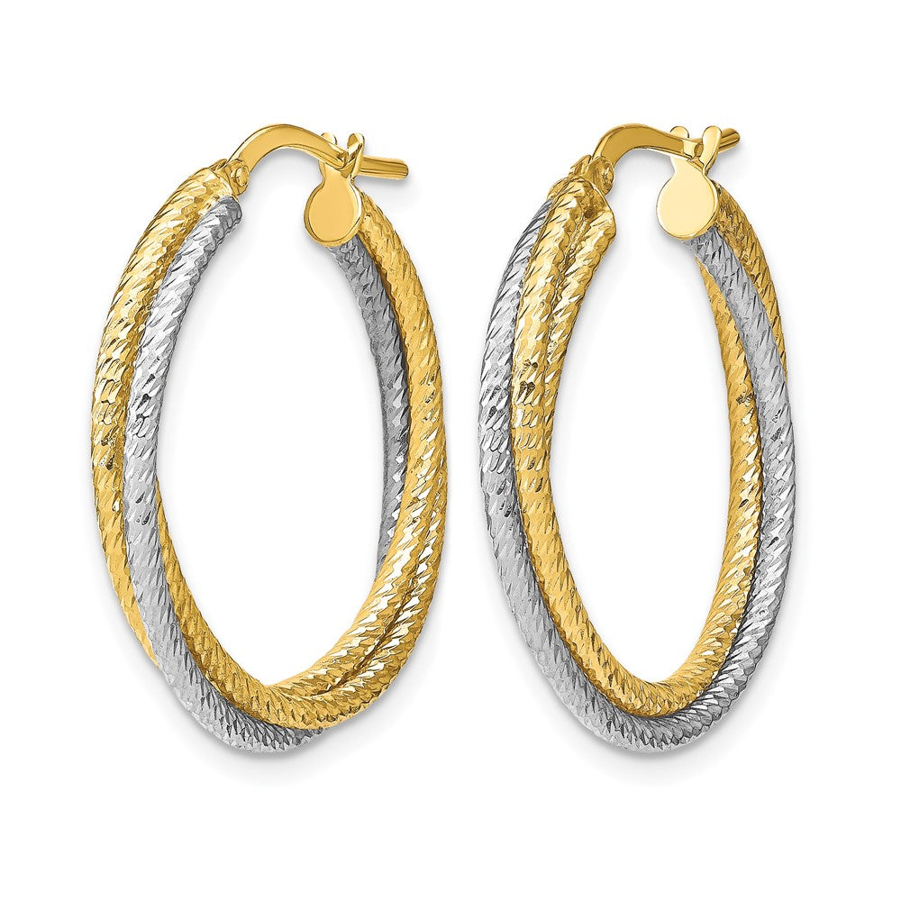 10K with Rhodium Polished D/C Hoop Earrings
