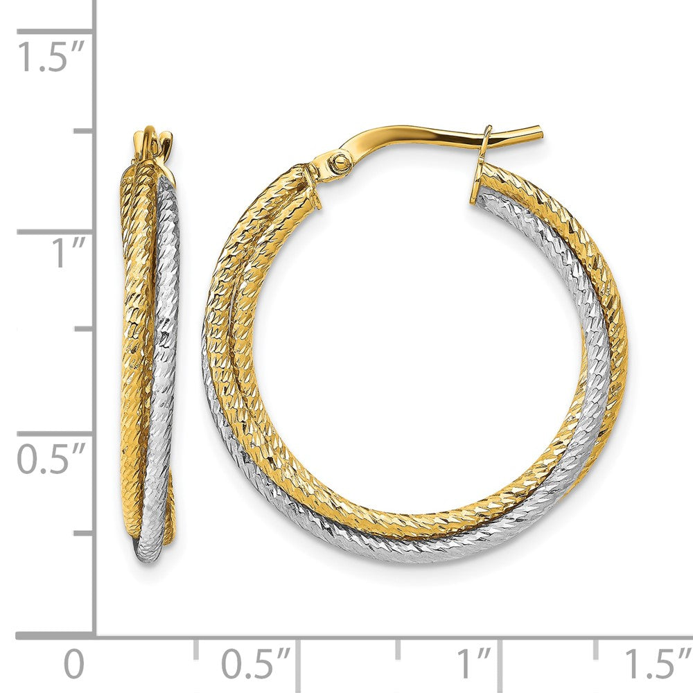10K with Rhodium Polished D/C Hoop Earrings