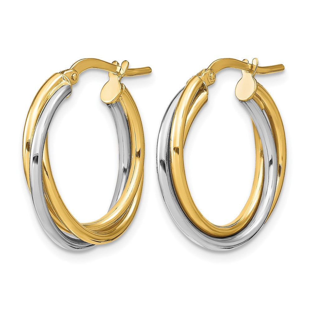 10K with Rhodium Polished Hoop Earrings