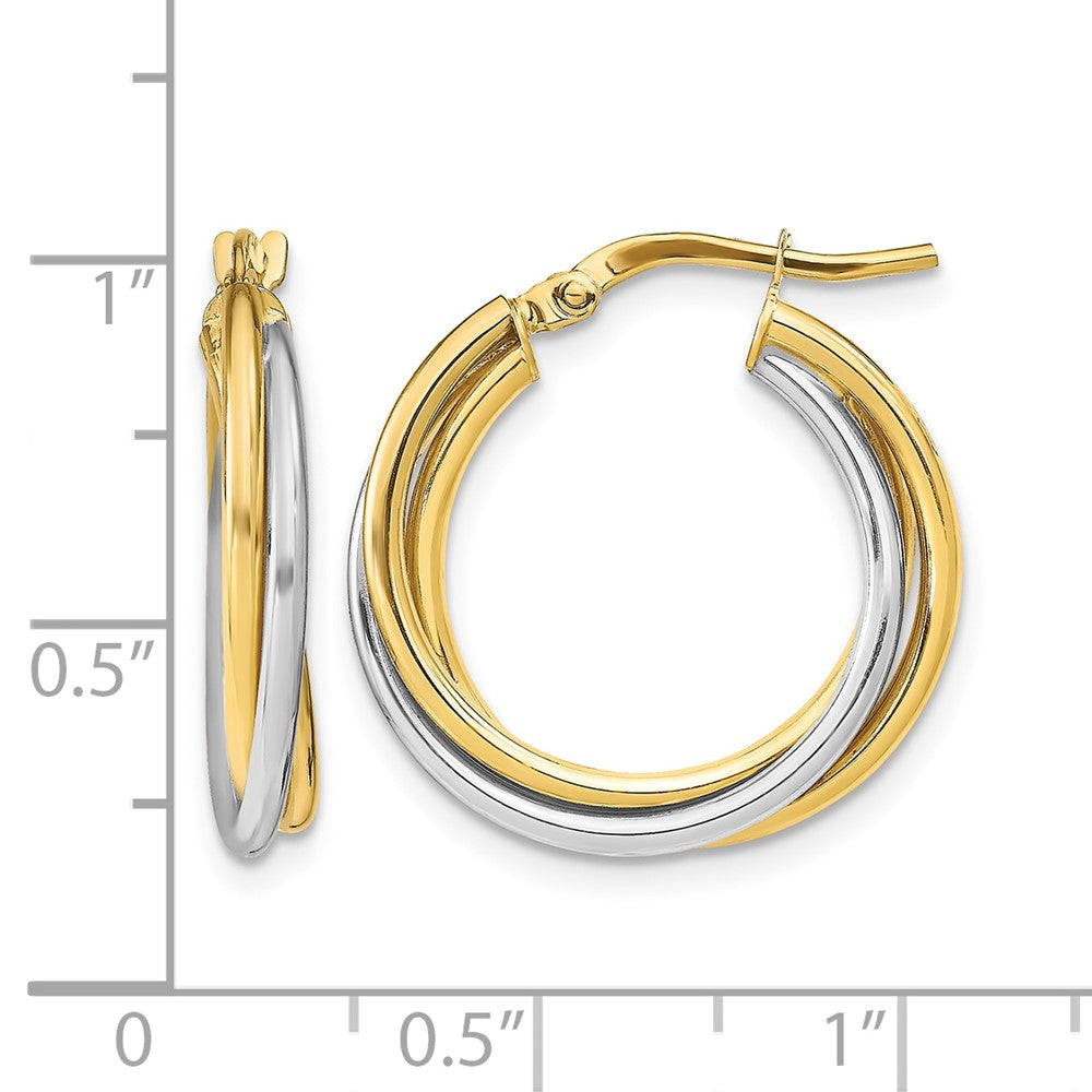 10K with Rhodium Polished Hoop Earrings