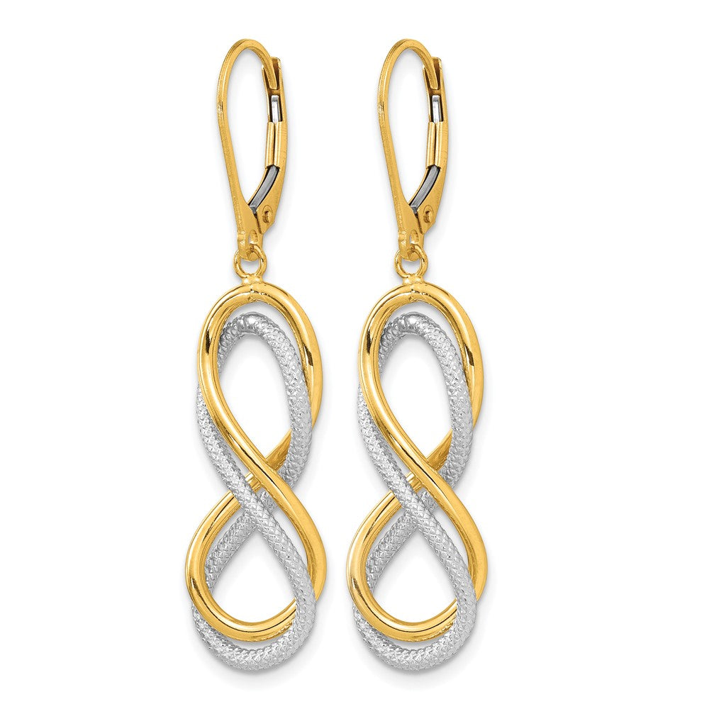 10K w/ White Rhodium Polished Textured Infinity Leverback Earrings