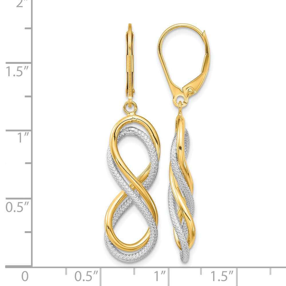 10K w/ White Rhodium Polished Textured Infinity Leverback Earrings