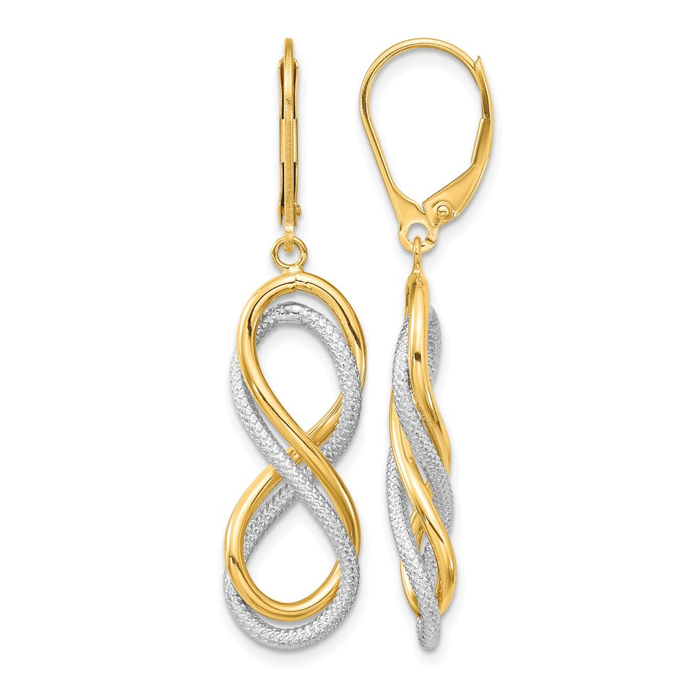 10K w/ White Rhodium Polished Textured Infinity Leverback Earrings