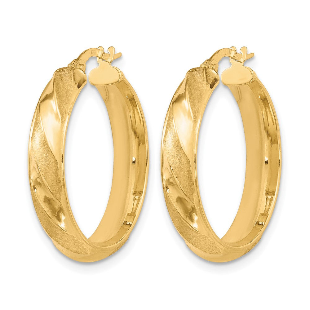10K Polished Textured Twisted Hoop Earrings