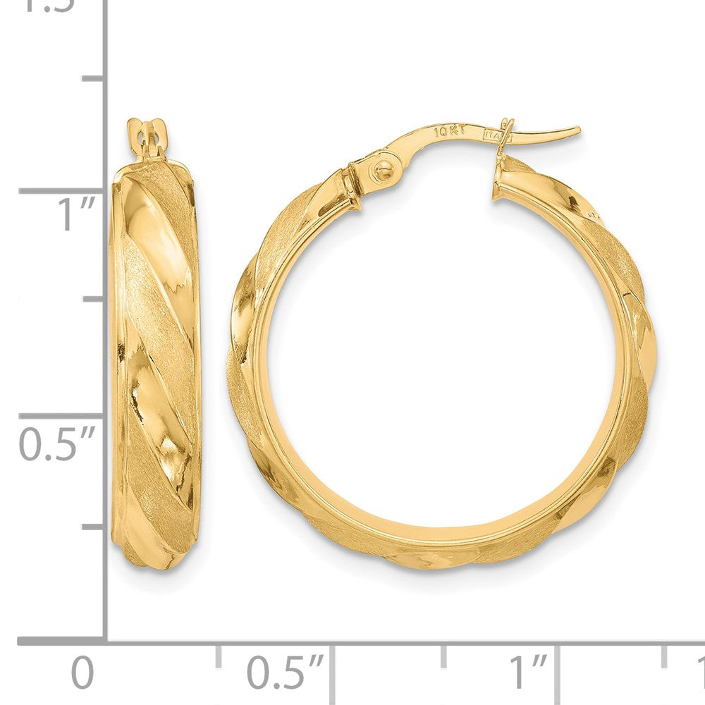 10K Polished Textured Twisted Hoop Earrings