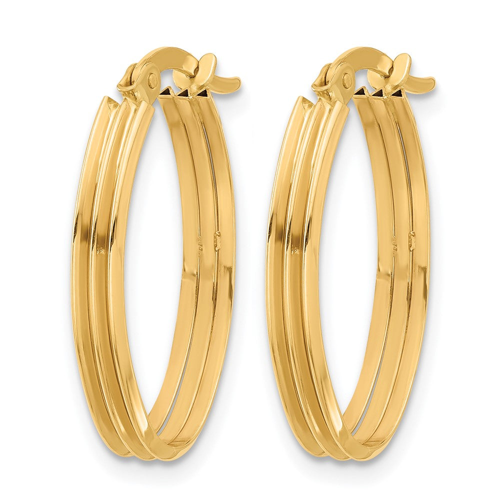 10K Polished and Grooved Oval Hoop Earrings