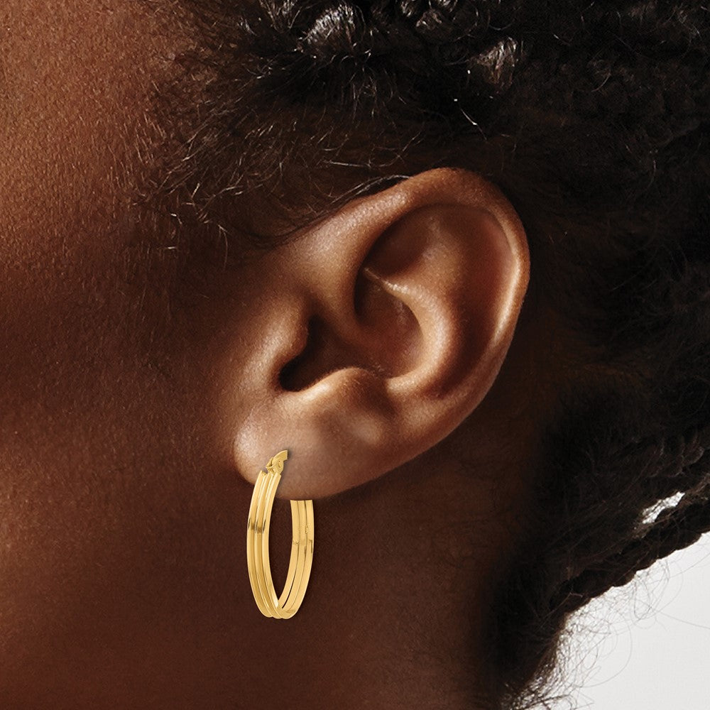 10K Polished and Grooved Oval Hoop Earrings