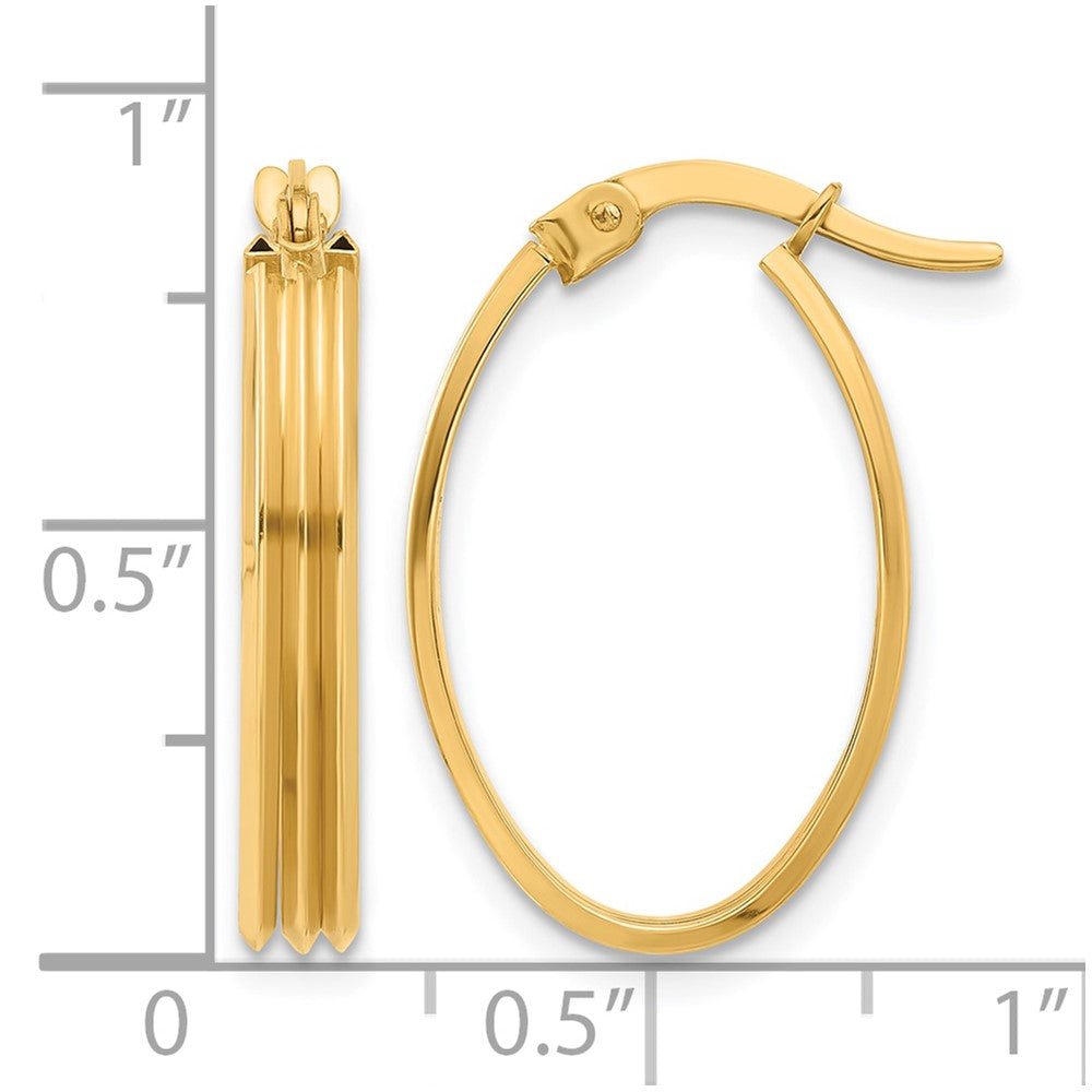 10K Polished and Grooved Oval Hoop Earrings