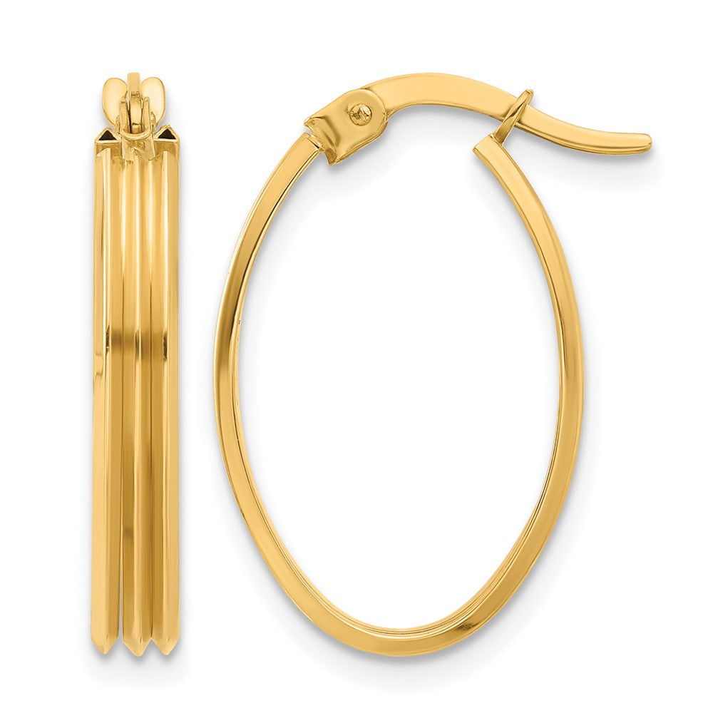 10K Polished and Grooved Oval Hoop Earrings