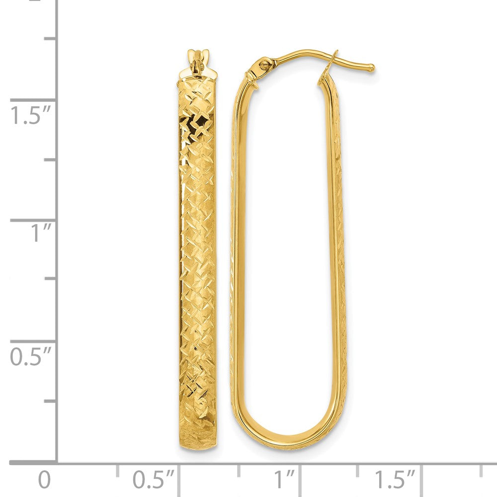 10K Polished and Diamond-cut Oval Hoop Earrings