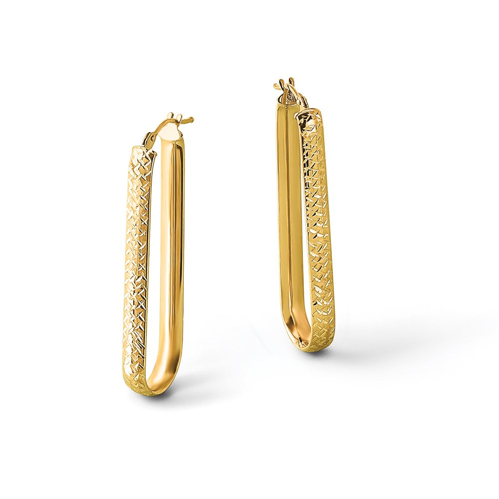 10K Polished and Diamond-cut Oval Hoop Earrings