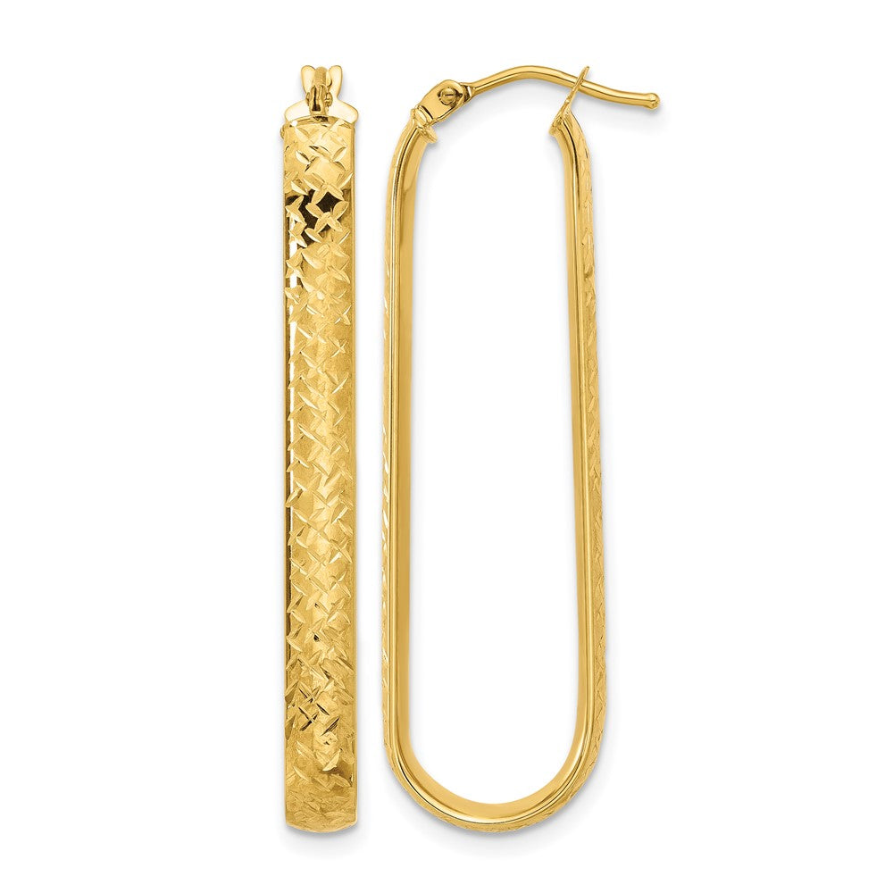 10K Polished and Diamond-cut Oval Hoop Earrings