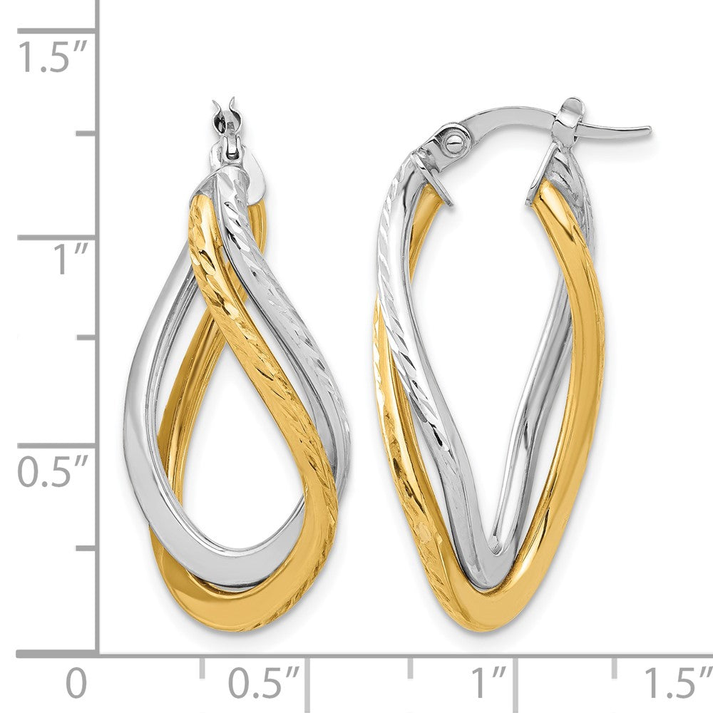 10K with Rhodium Polished and Diamond-cut Twist Hoop Earrings