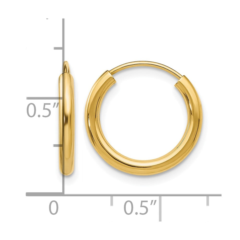 10k Polished Round Endless 2mm Hoop Earrings