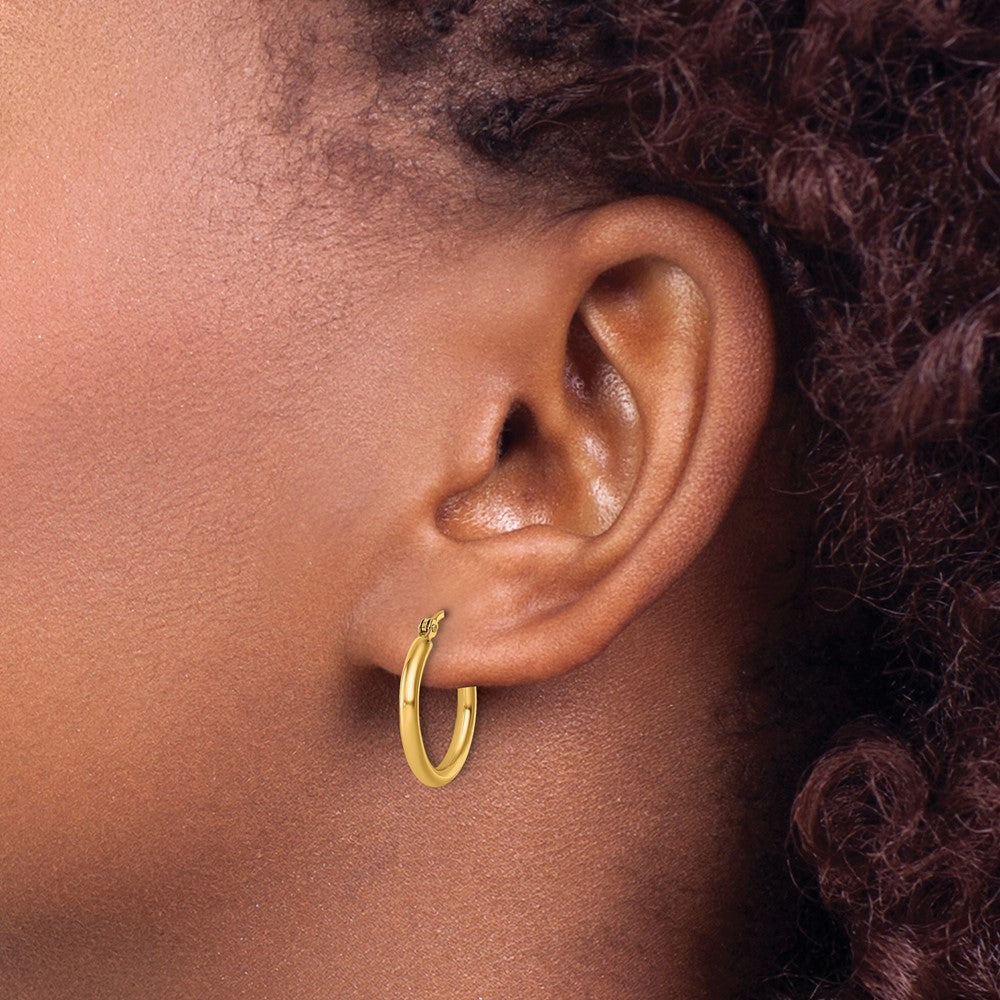 10k Polished 2x17.5mm Lightweight Tube Hoop Earrings