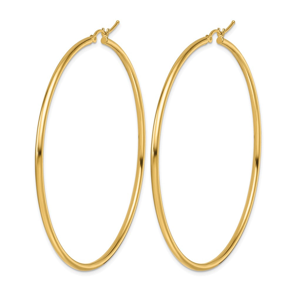 10k Polished 2x60mm Lightweight Tube Hoop Earrings