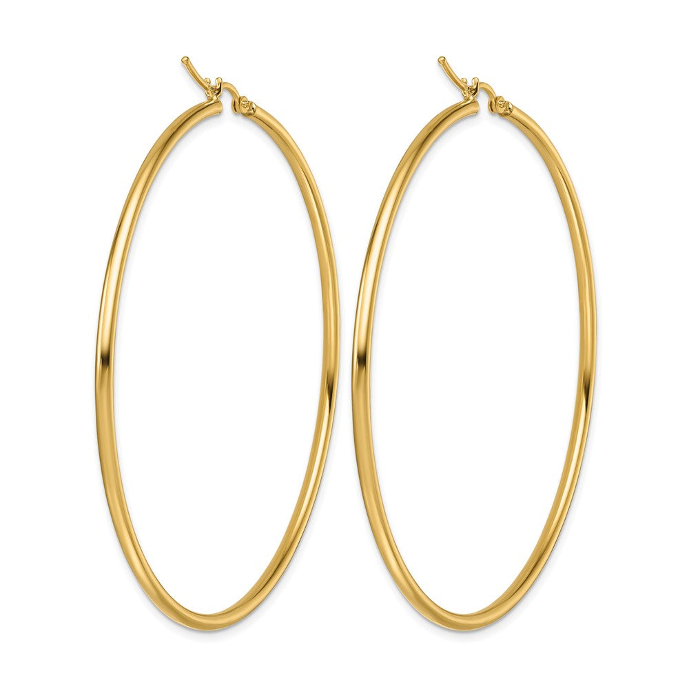 10k Polished 2x60mm Lightweight Tube Hoop Earrings