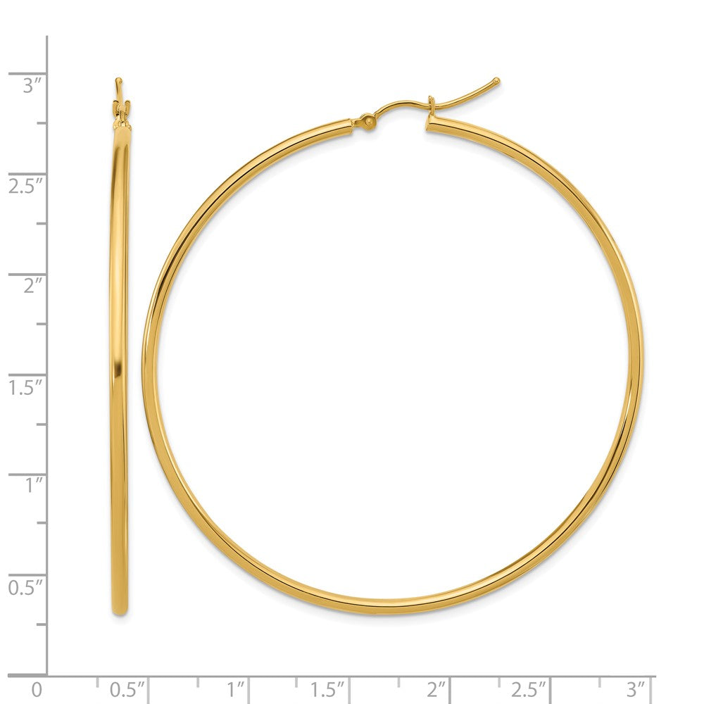 10k Polished 2x60mm Lightweight Tube Hoop Earrings