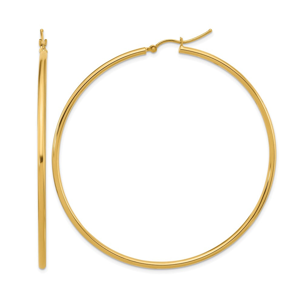 10k Polished 2x60mm Lightweight Tube Hoop Earrings