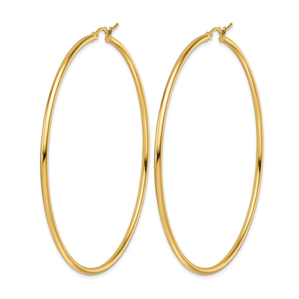 10k Polished 2x65mm Lightweight Tube Hoop Earrings