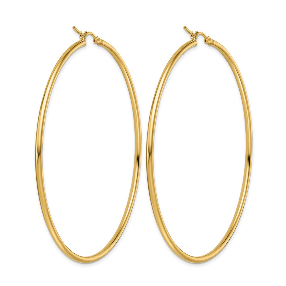 10k Polished 2x65mm Lightweight Tube Hoop Earrings