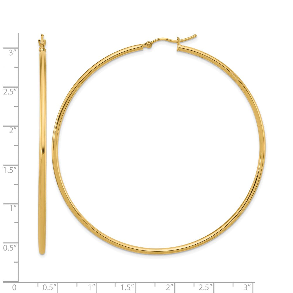 10k Polished 2x65mm Lightweight Tube Hoop Earrings
